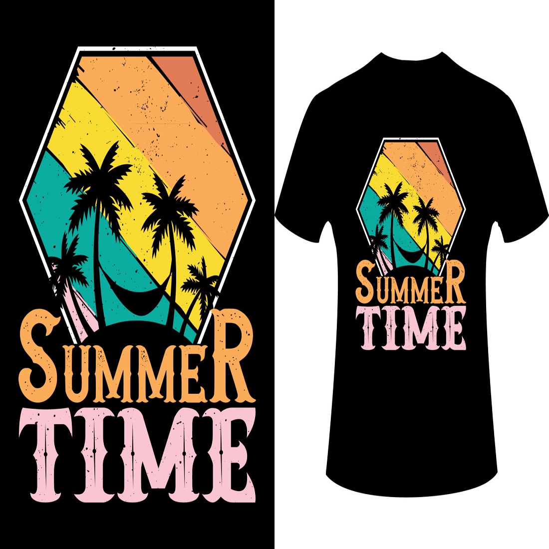 Summer time retro vintage t-shirt design summer t-shirt preview image.