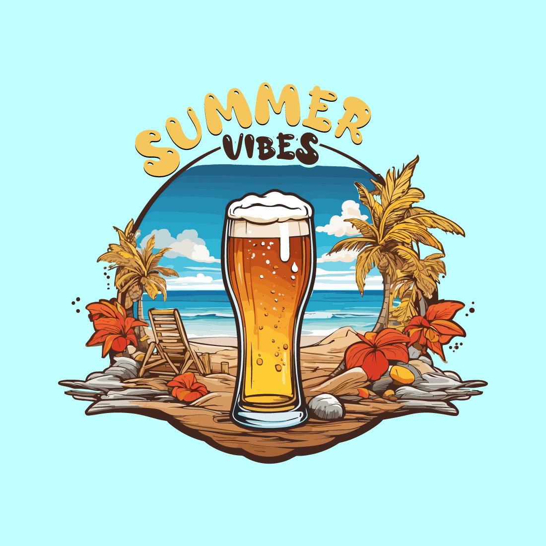 Summer Beer Beach T-shirt Design preview image.