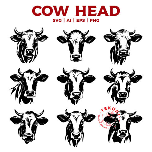 Cow head svg bundle, cow silhouette - Instant download cover image.