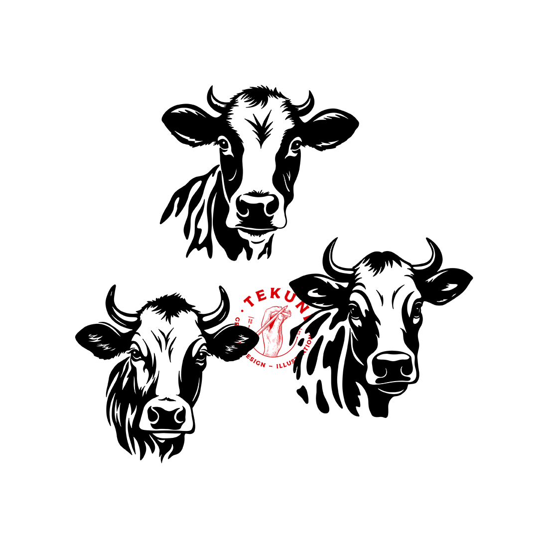 Cow head svg bundle, cow silhouette - Instant download preview image.