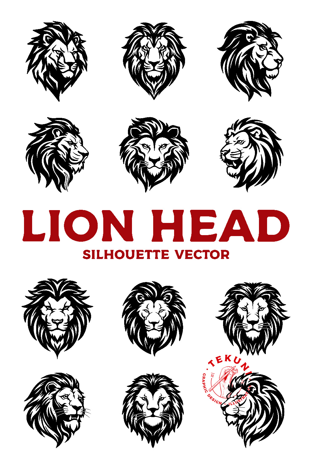Lion Head Vector Set pinterest preview image.