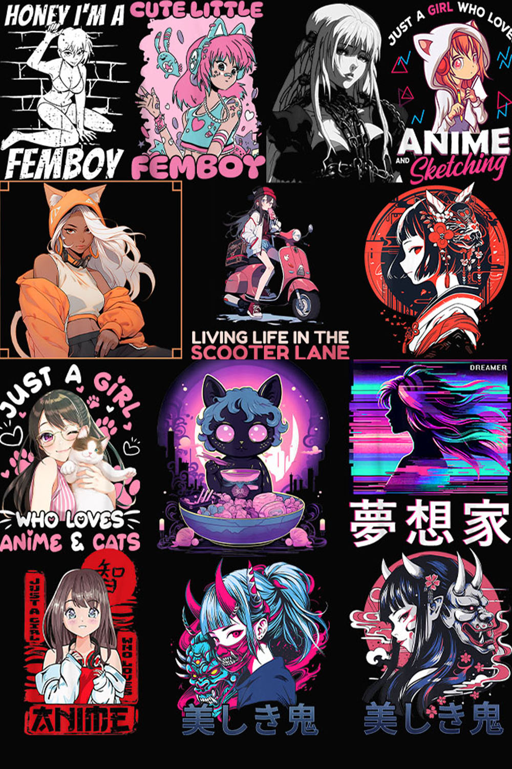 Manga Otaku Japanese - Kawaii Japan Cosplay Femboy Anime Japanese Aesthetic  Vaporwave Sad Anime Girl Tshirt Design Bundle