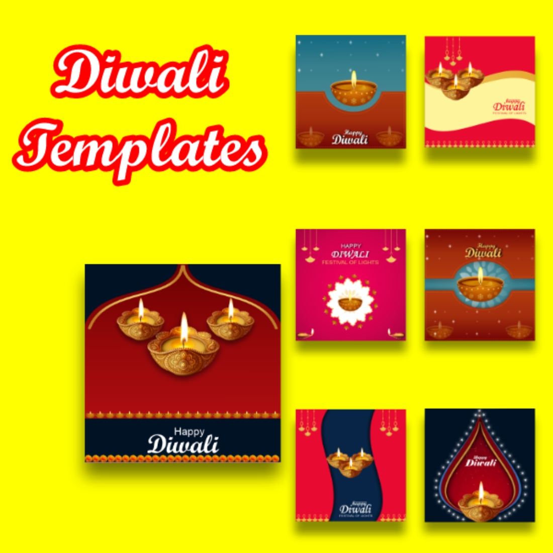 8 Sets of Diwali templates preview image.
