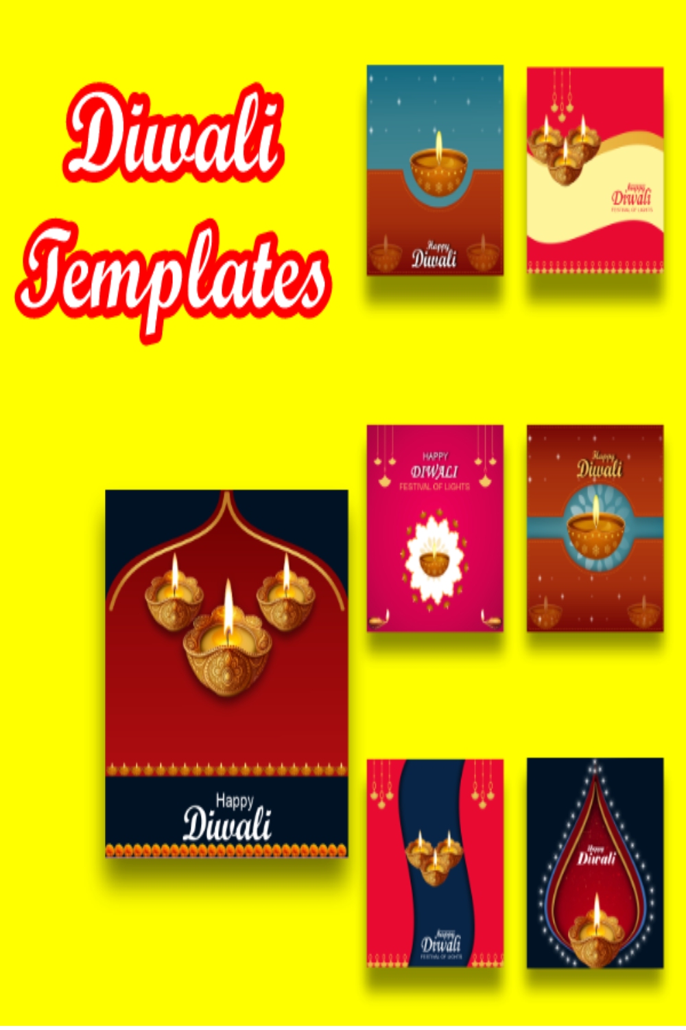 8 Sets of Diwali templates pinterest preview image.