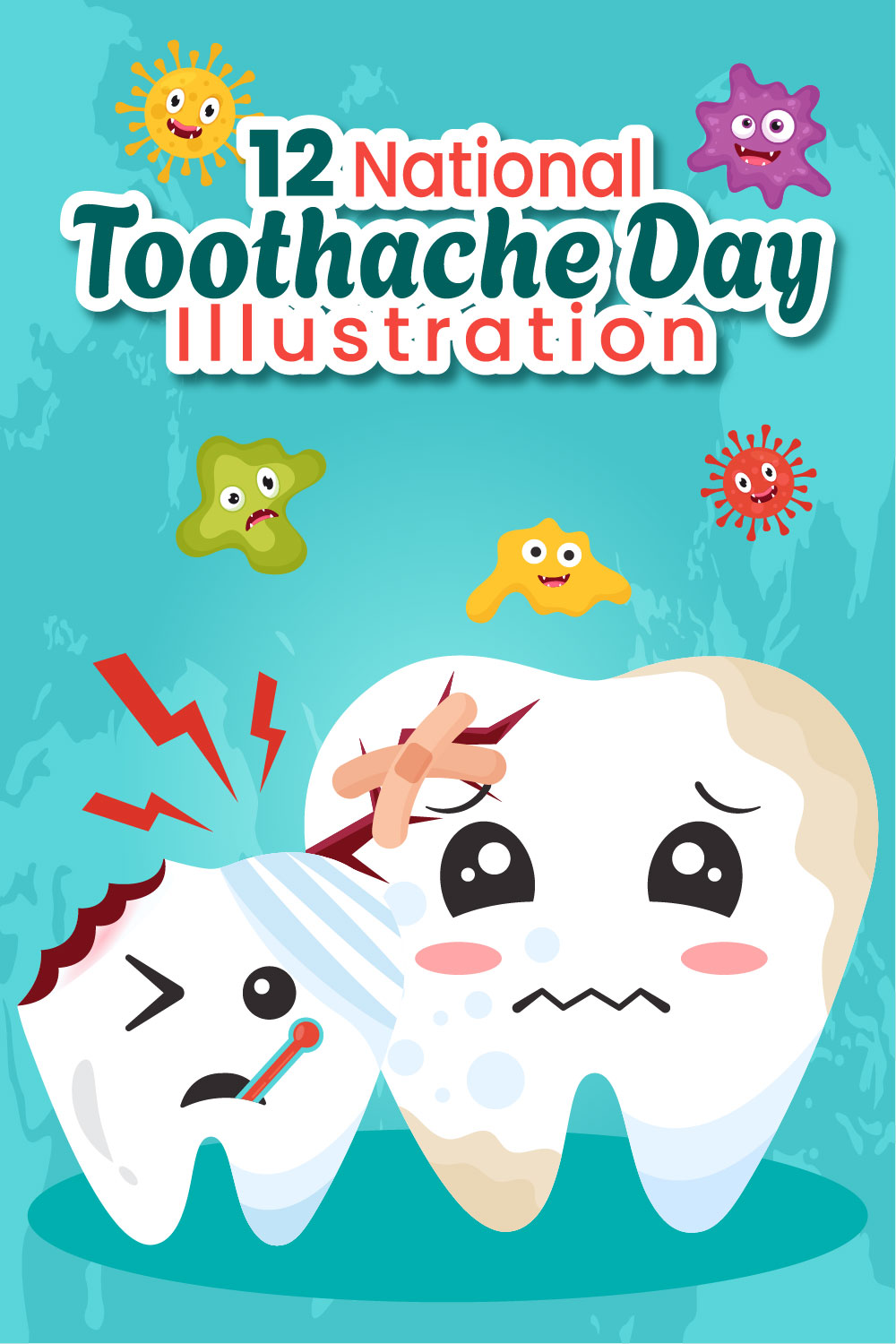12 National Toothache Day Illustration pinterest preview image.