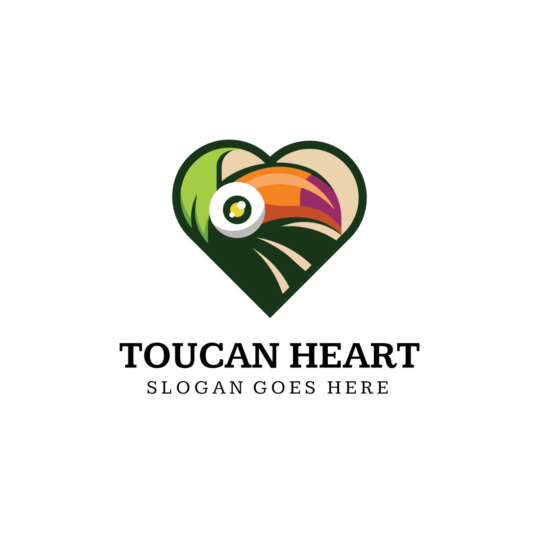 Toucan logo illustration vector flat design preview image.