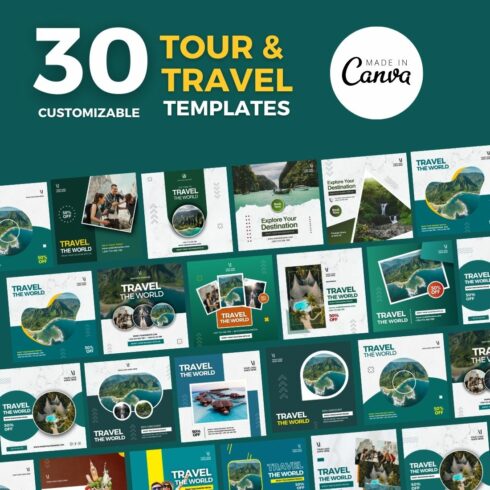 30 Tour & Travel Canva Flyer Bundle cover image.