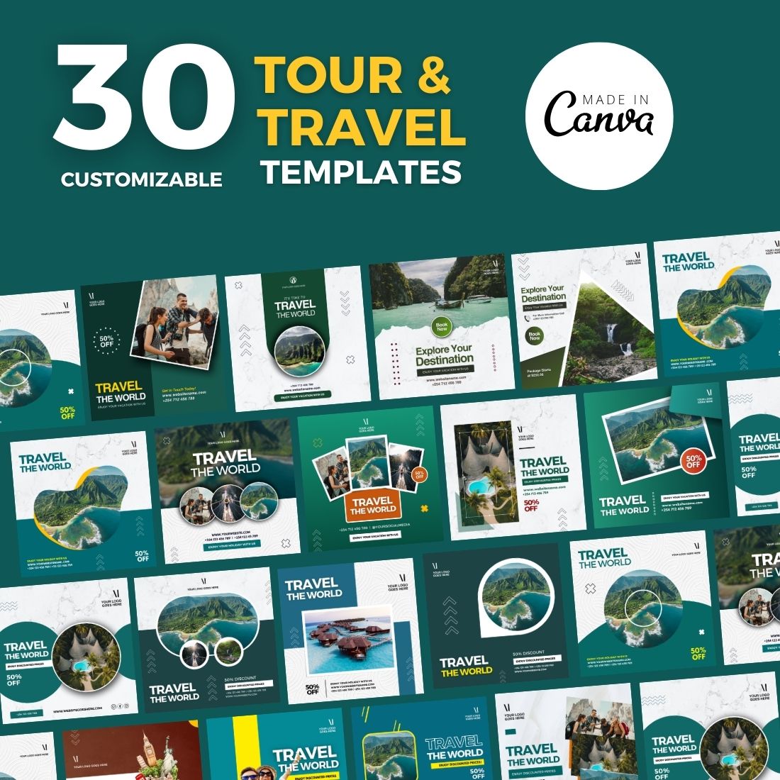 30 Tour & Travel Canva Flyer Bundle cover image.