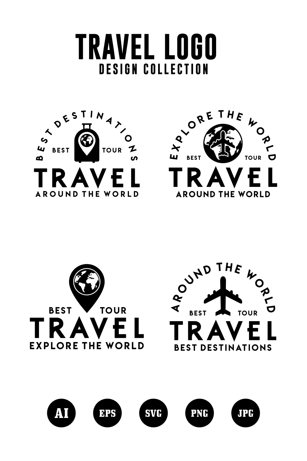 Travel around the world logo design collection - $6 pinterest preview image.