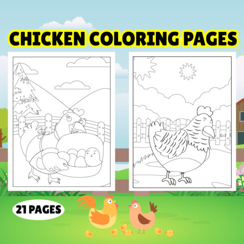 Chicken coloring pages for kids cover image.