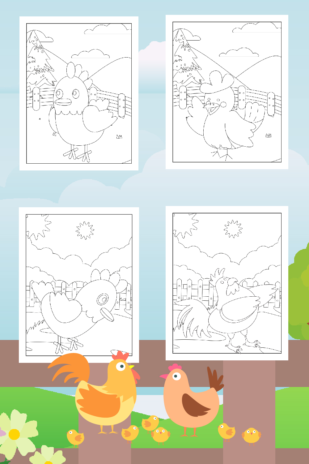 Chicken coloring pages for kids pinterest preview image.