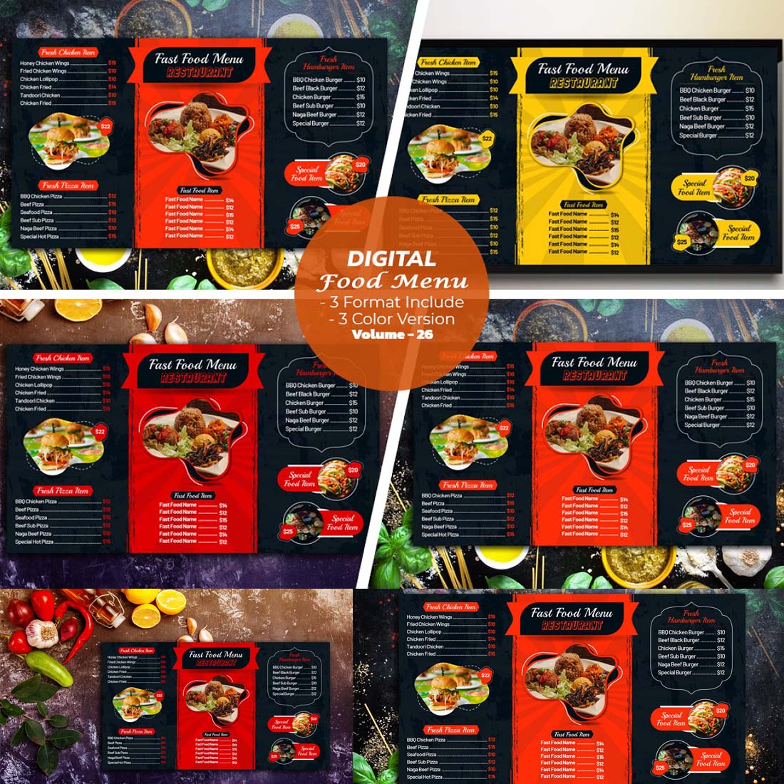 Digital Food Menu Design Template V-26 cover image.