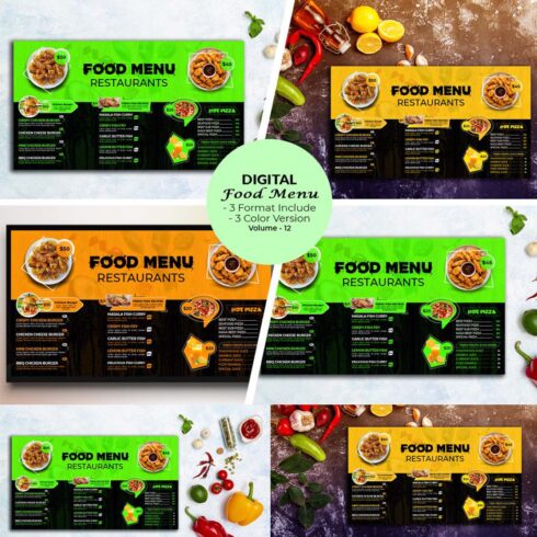Digital Food Menu Template V-12 cover image.