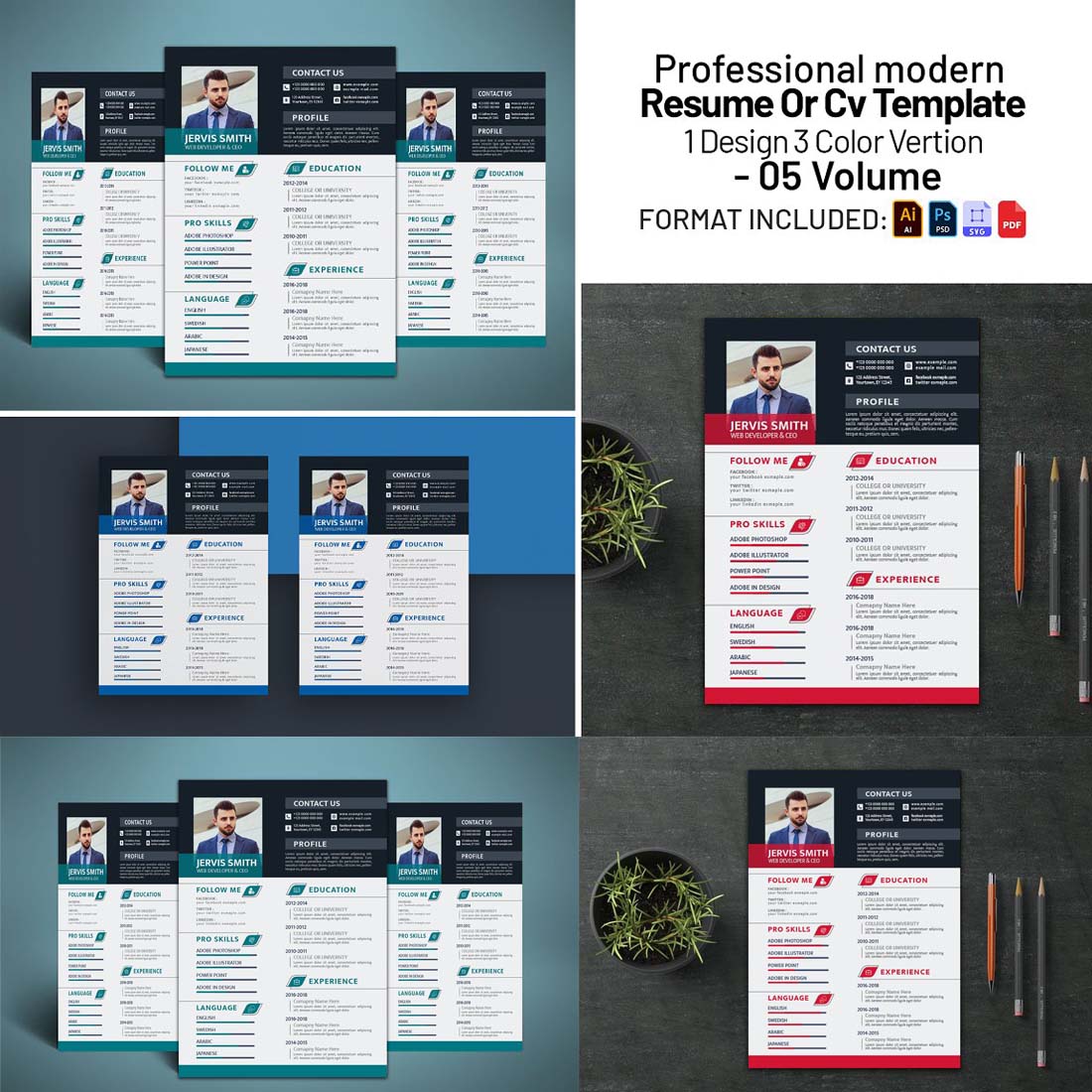 Clean and modern resume cv template cover image.
