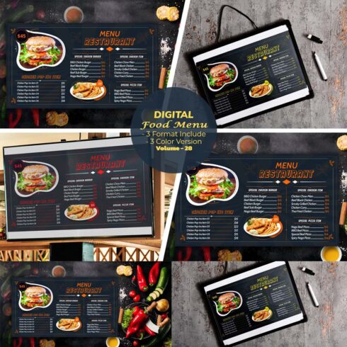 Modern food menu restaurant cover image.