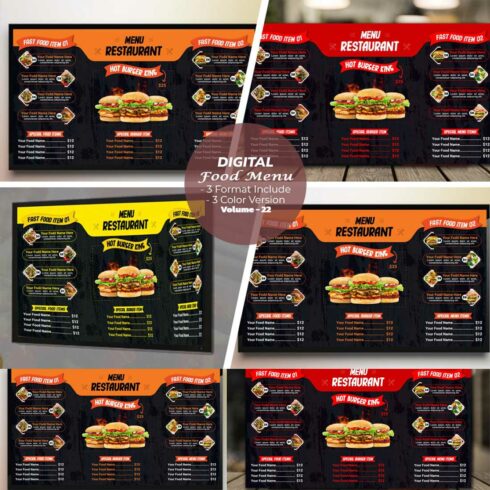 Digital Fast Food Menu Template V-22 cover image.