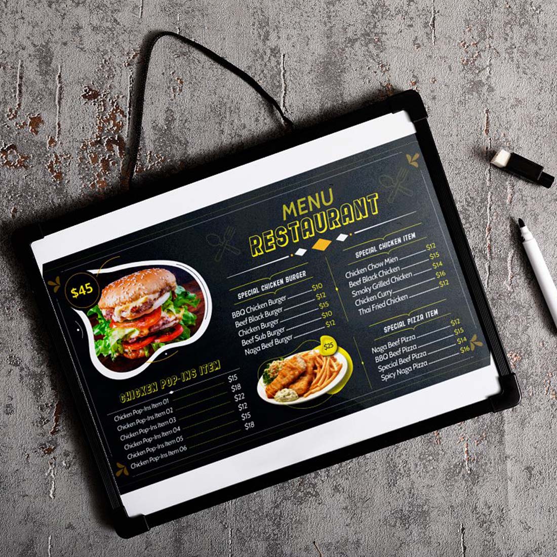 Modern food menu restaurant preview image.