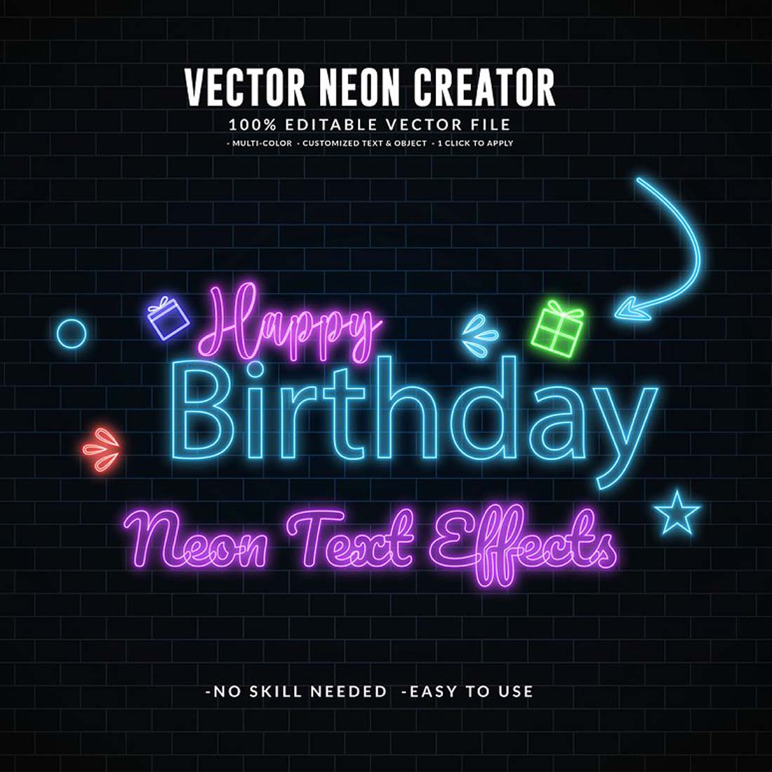 Neon Editable Vector Effect preview image.