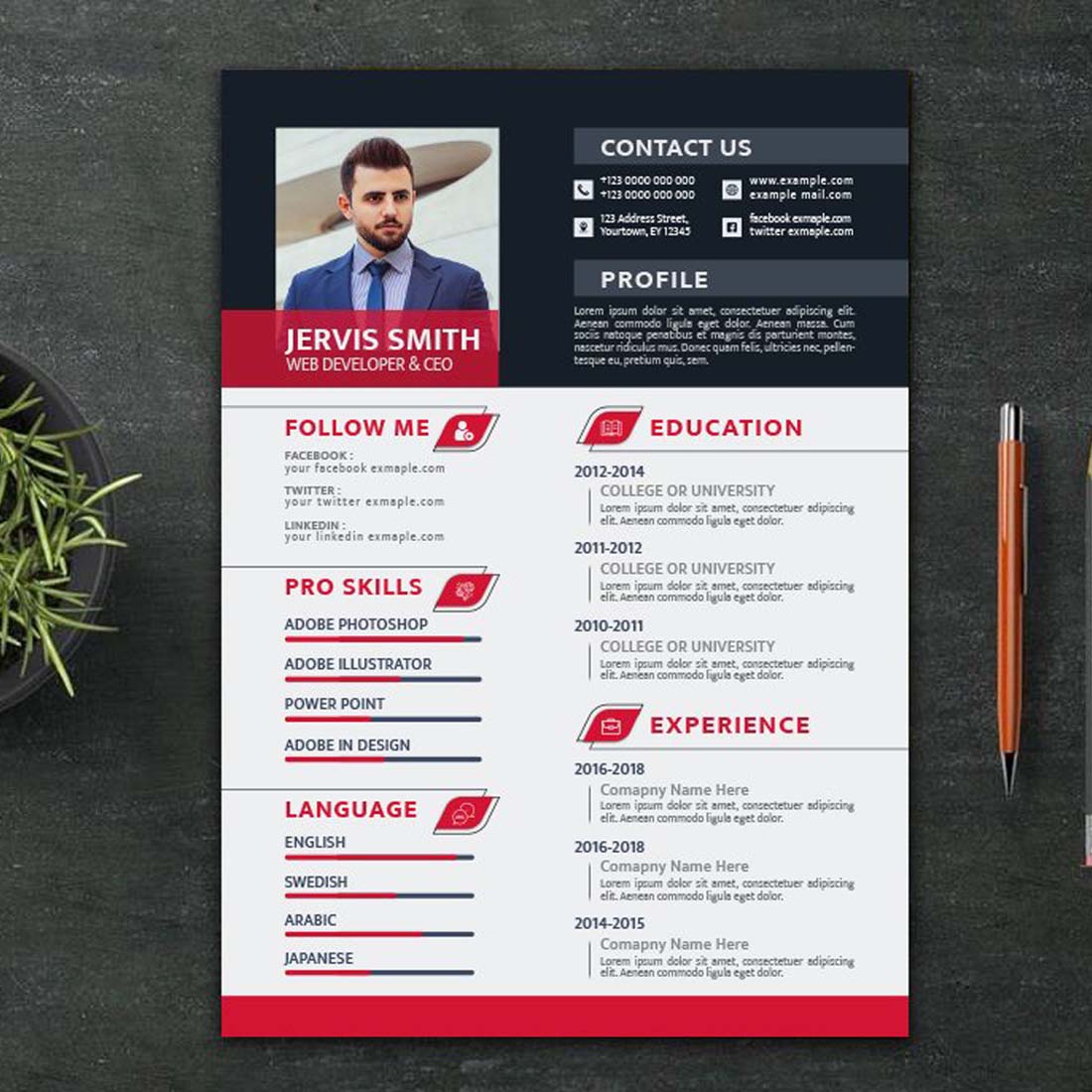 Clean and modern resume cv template preview image.