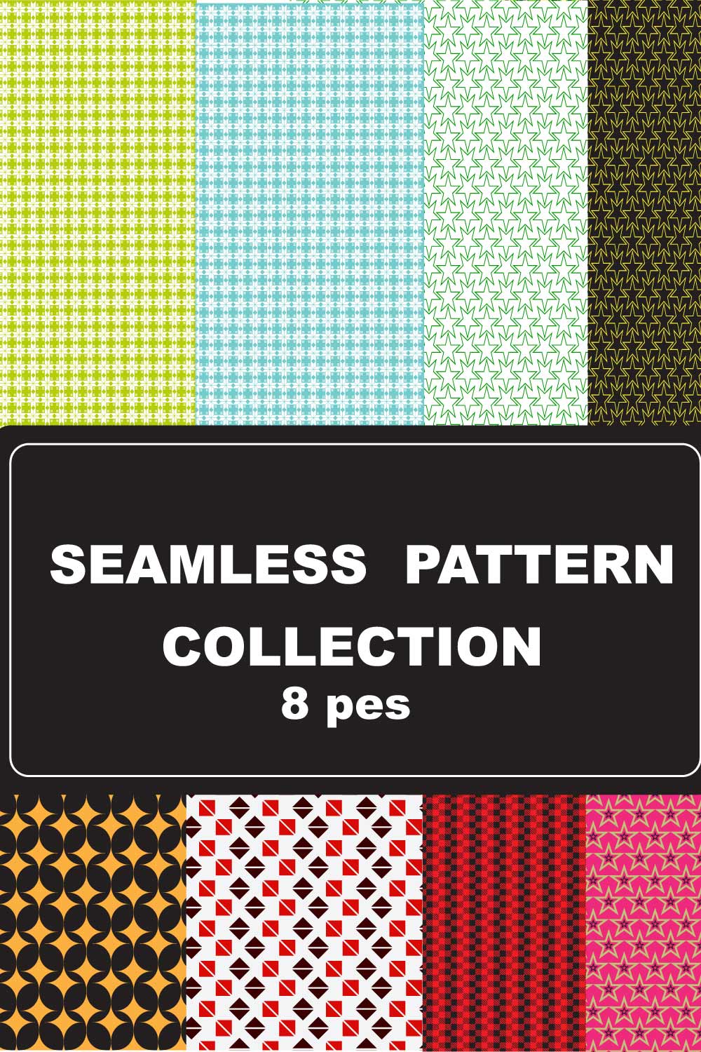8 Cool Retro Seamless Patterns | Digital Bundle pinterest preview image.