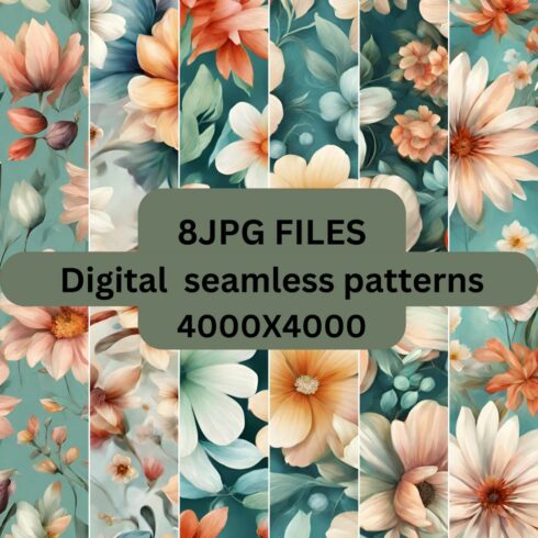 8 Digital Seamless Floral patterns cover image.