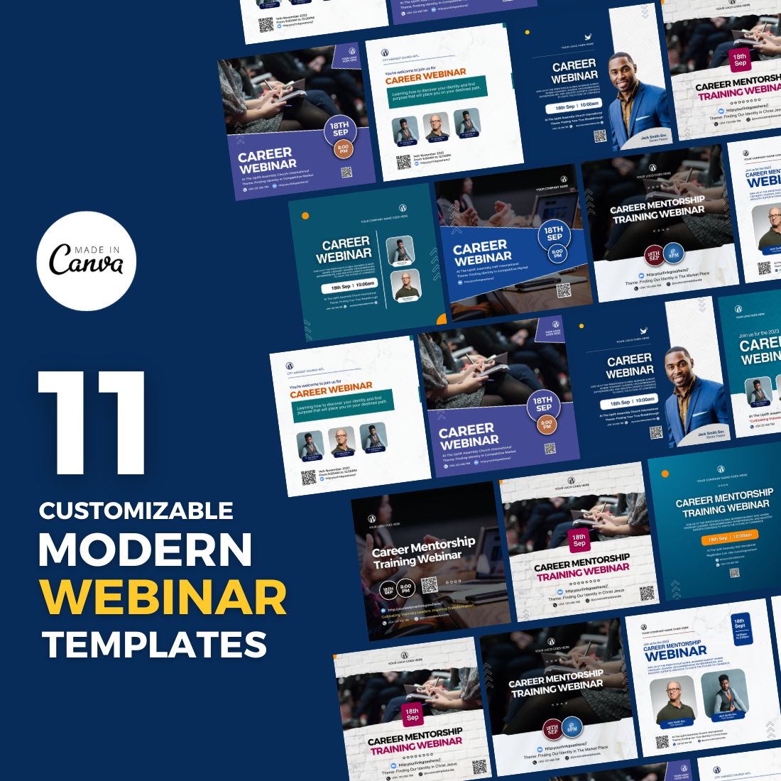 11 Webinar Canva Flyers Bundle cover image.