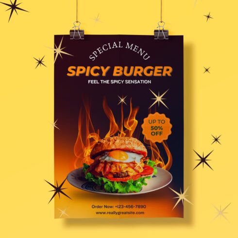 Spicy Burger Poster Template cover image.