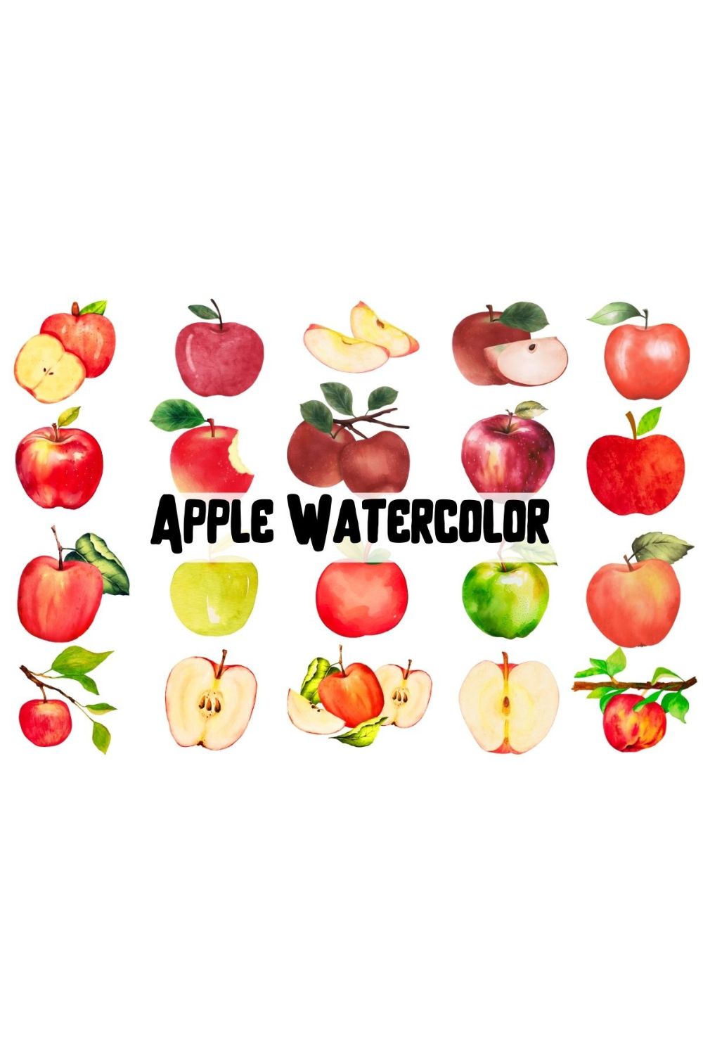 Watercolor Apple Clipart pinterest preview image.