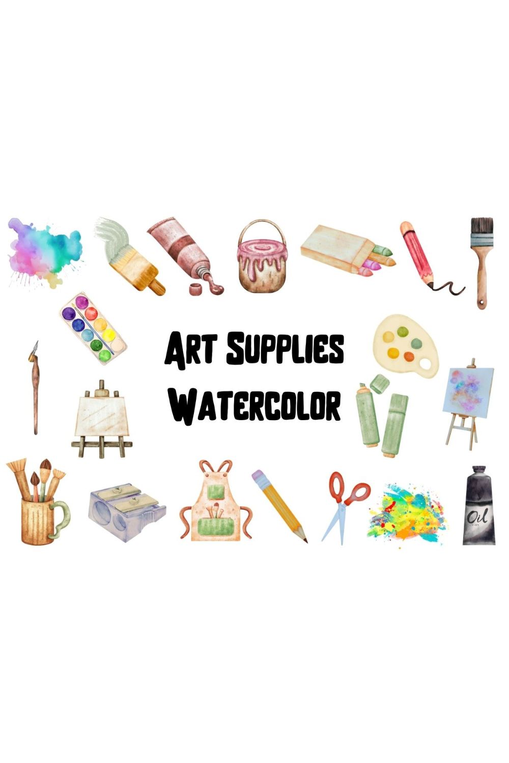 Watercolor Art Supplies Clipart pinterest preview image.