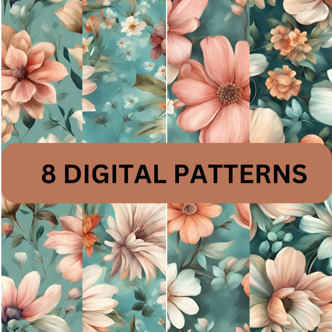 8 Digital Seamless Floral patterns preview image.