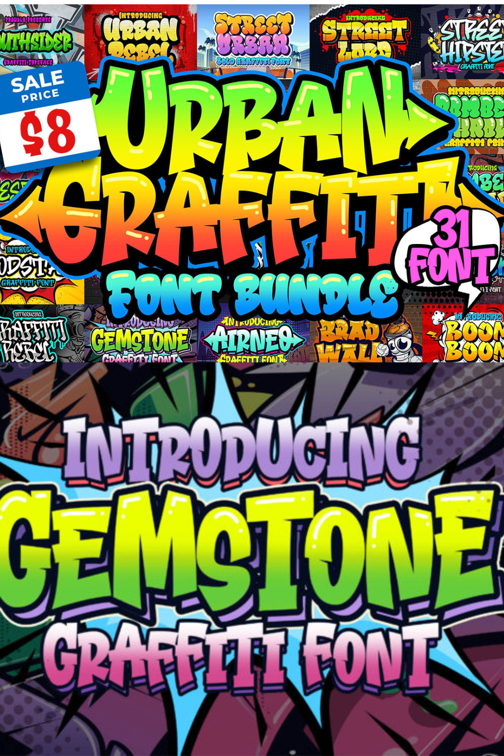 Urban Graffiti Font Bundle pinterest preview image.