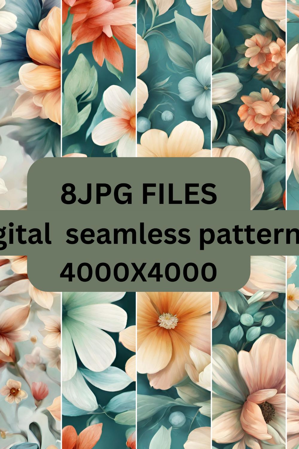 8 Digital Seamless Floral patterns pinterest preview image.