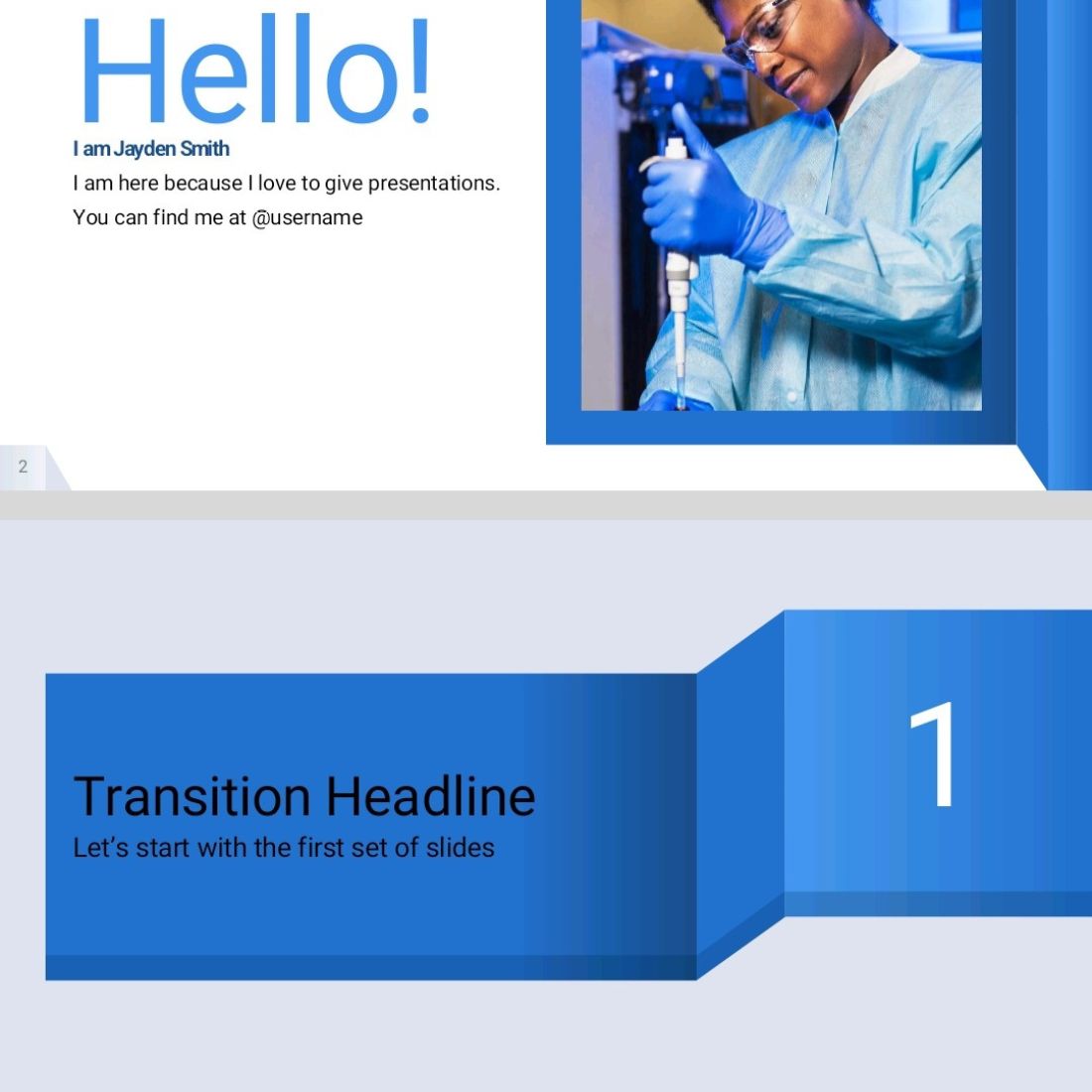 Blue medical presentation power point template preview image.