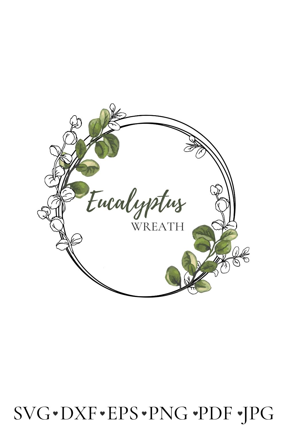 Eucalyptus Watercolor Circle Frame for Wedding Invite pinterest preview image.