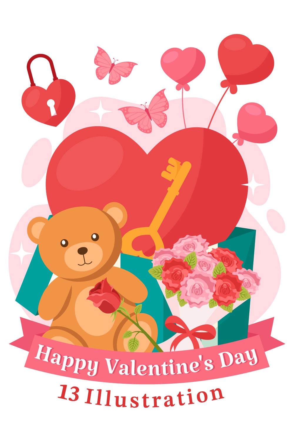 13 Happy Valentine's Day Illustration pinterest preview image.
