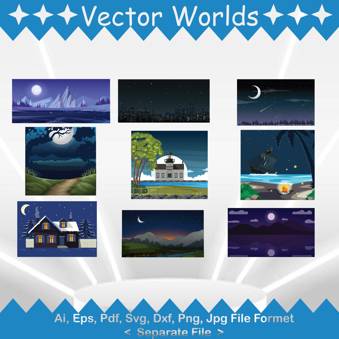 Night Scenery SVG Vector Design preview image.