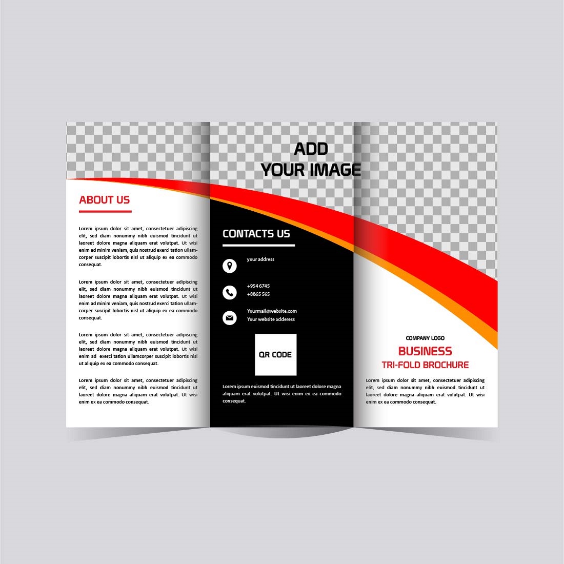 Vector business trifold brochure design template preview image.