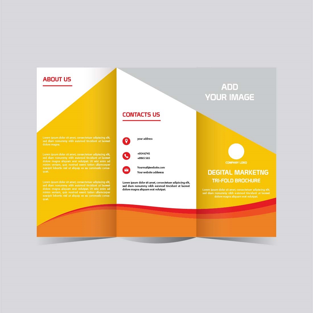 Vector digital marketing trifold brochure design editable and resizable preview image.