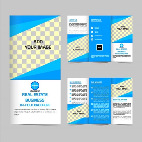 Vector real estate Tri fold brochure design template cover image.