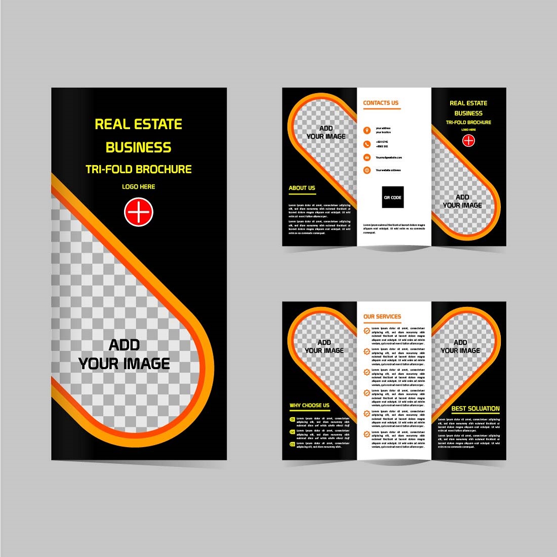 Vector real estate Tri fold brochure design template editable cover image.