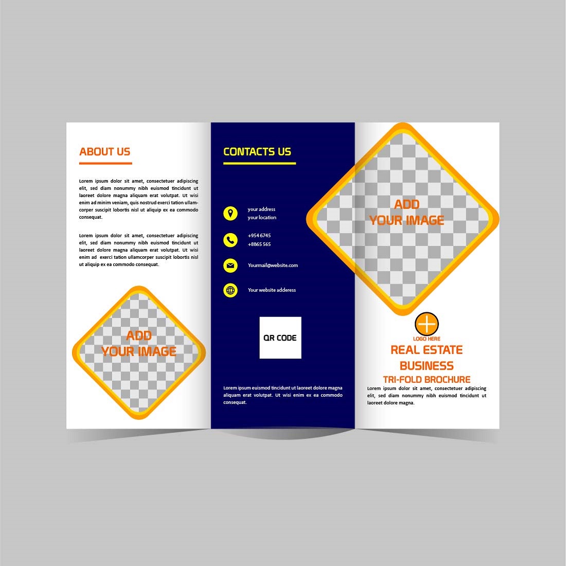 Vector real estate Tri fold brochure design template editable preview image.