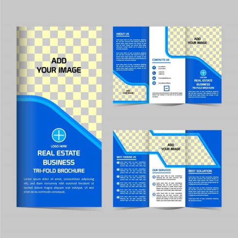 Vector Tri fold real estate brochure design template editable cover image.