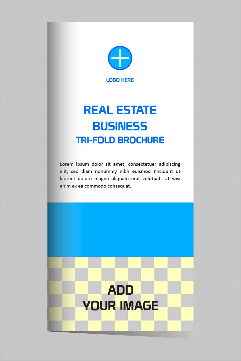 Vector Tri fold real estate brochure design template editable and resizable pinterest preview image.