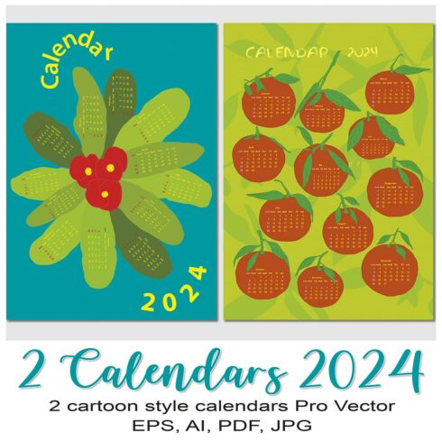2 Vector Wall Cartoon-Style Calendars_2024_vertical cover image.