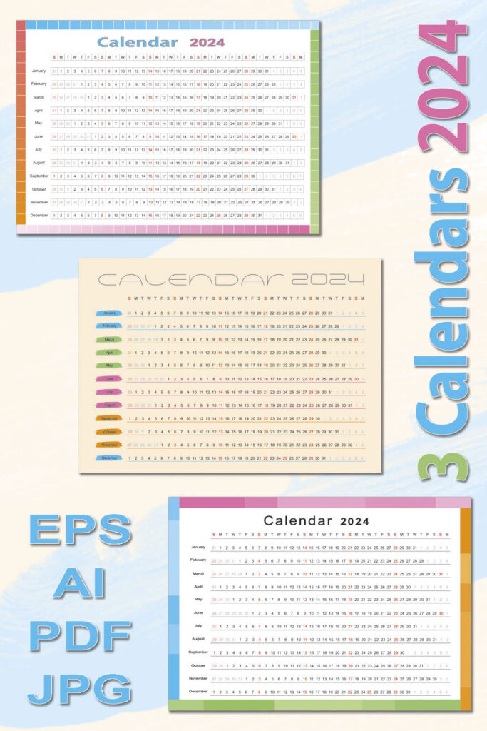 3 Vector Wall Colorful Calendars_2024_vertical - MasterBundles