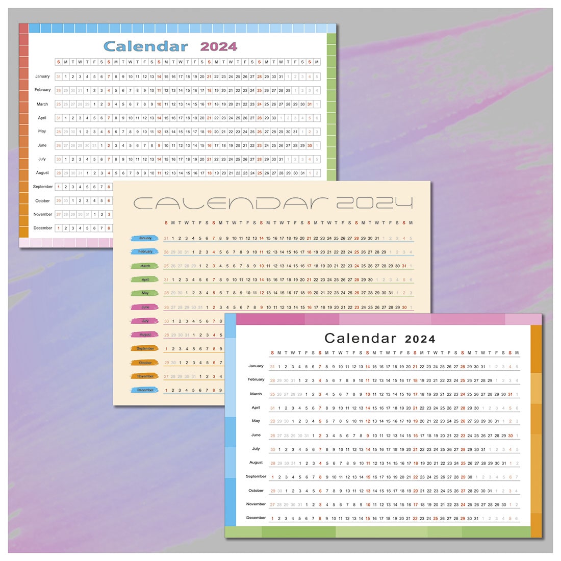 3 Vector Wall Colorful Calendars_2024_vertical preview image.