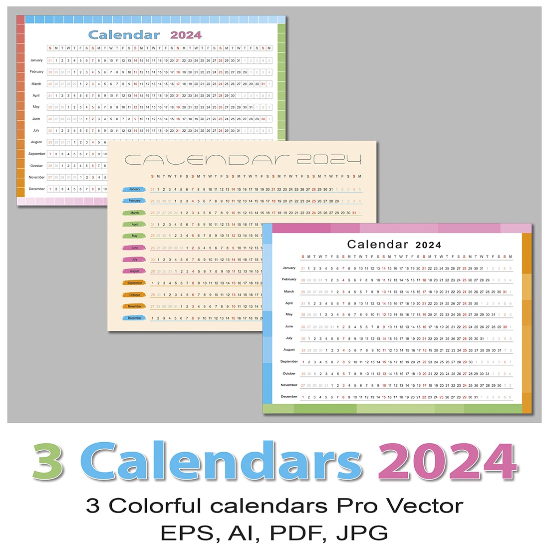 3 Vector Wall Colorful Calendars_2024_vertical cover image.