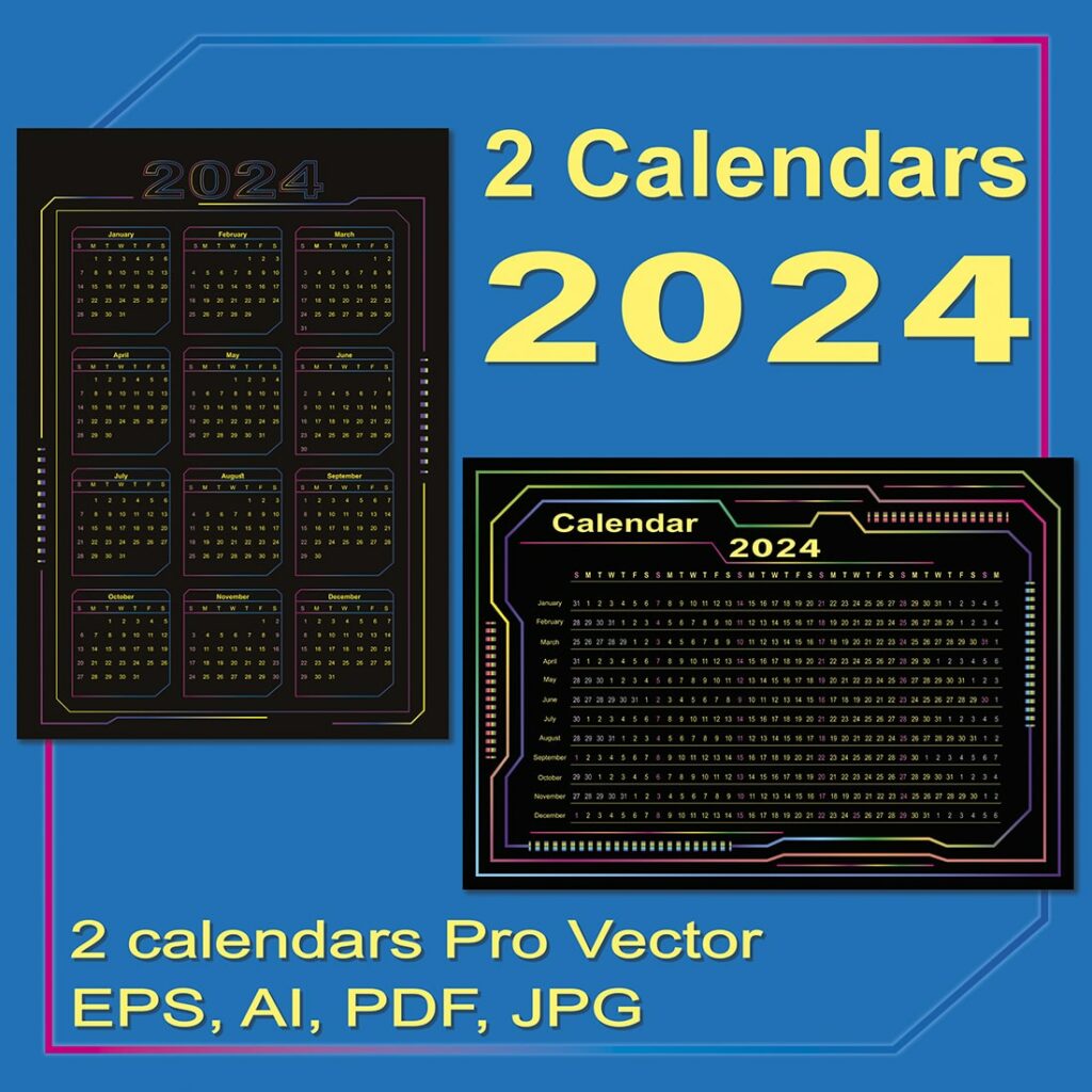 2 Vector Pro Wall Cyber style Calendars_2024 MasterBundles