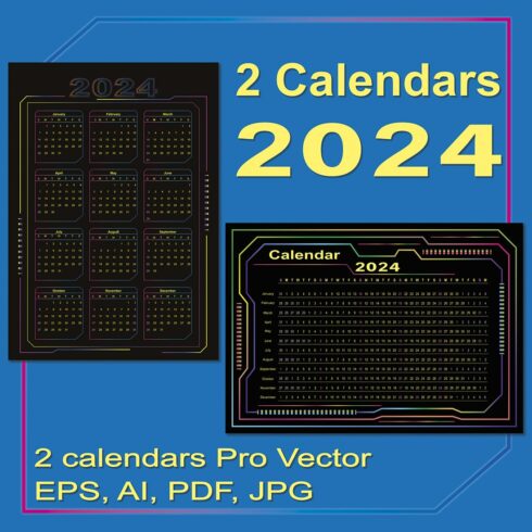 2 Vector Pro Wall Cyber style Calendars_2024 cover image.