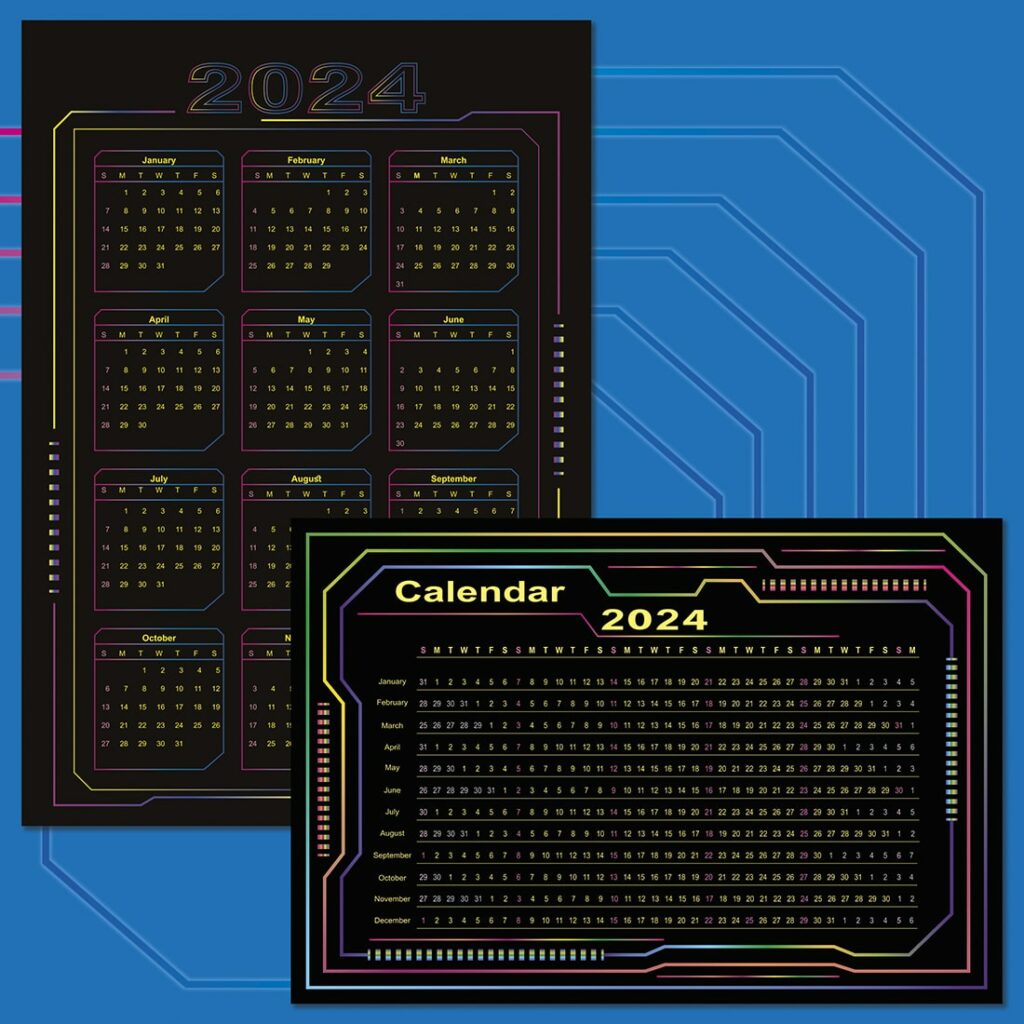 2 Vector Pro Wall Cyber style Calendars_2024 MasterBundles